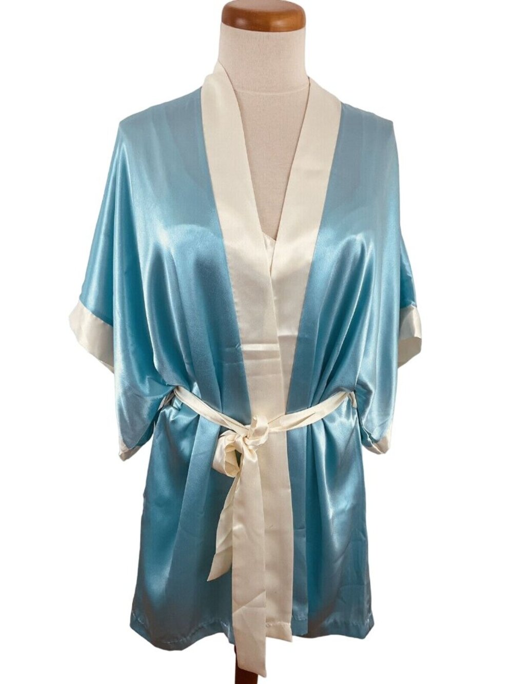 Vintage Maryann's Boutique Women's M Satin Robe & Nightgown Slip Dress Blue